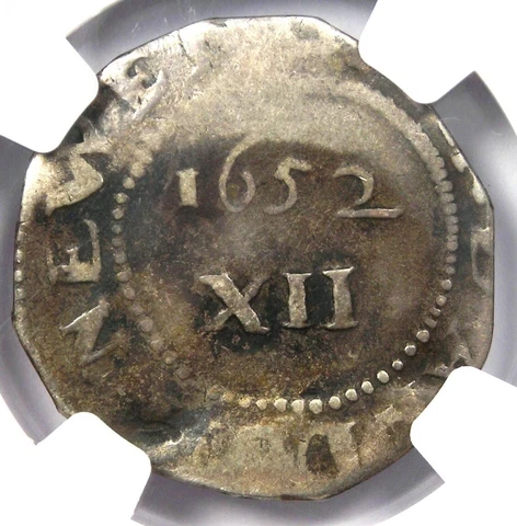 1652 Massachusetts Oak Tree Silver Shilling 1S - NGC Certified / Clipped - Rare! Cover