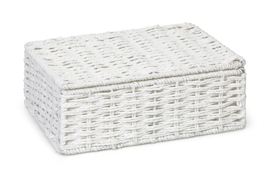 Arpan Hamper Storage Basket White Small Paper Rope Box With Lid - Image 1 of 4