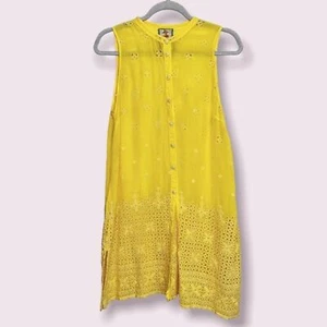 Johnny Was Darla Embroidered Sleeveless Long Button Front Tunic Yellow Small - Picture 1 of 12