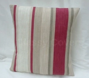 Laura Ashley Designer Cushion Cover AWNING STRIPE Lichen/Raspberry Various Sizes - Picture 1 of 2