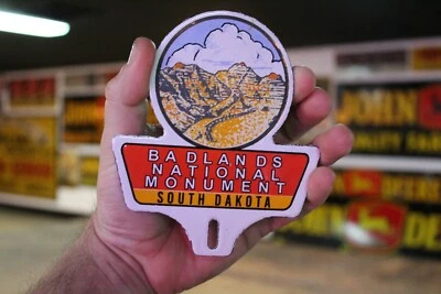 BADLANDS NATIONAL MONUMENT SOUTH DAKOTA PORCELAIN METAL PLATE TOPPER SIGN GAS  - Image 1 of 4