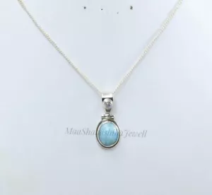 Larimar & Moonstone Gemstone Silver Pendant Necklace Anniversary Gift for Her - Bild 1 von 8