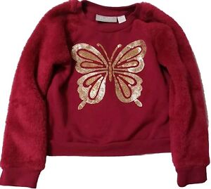 The Children Place Sweat Shirt With Faux Fur Sleeves Size 2T Sequins Butter Fly