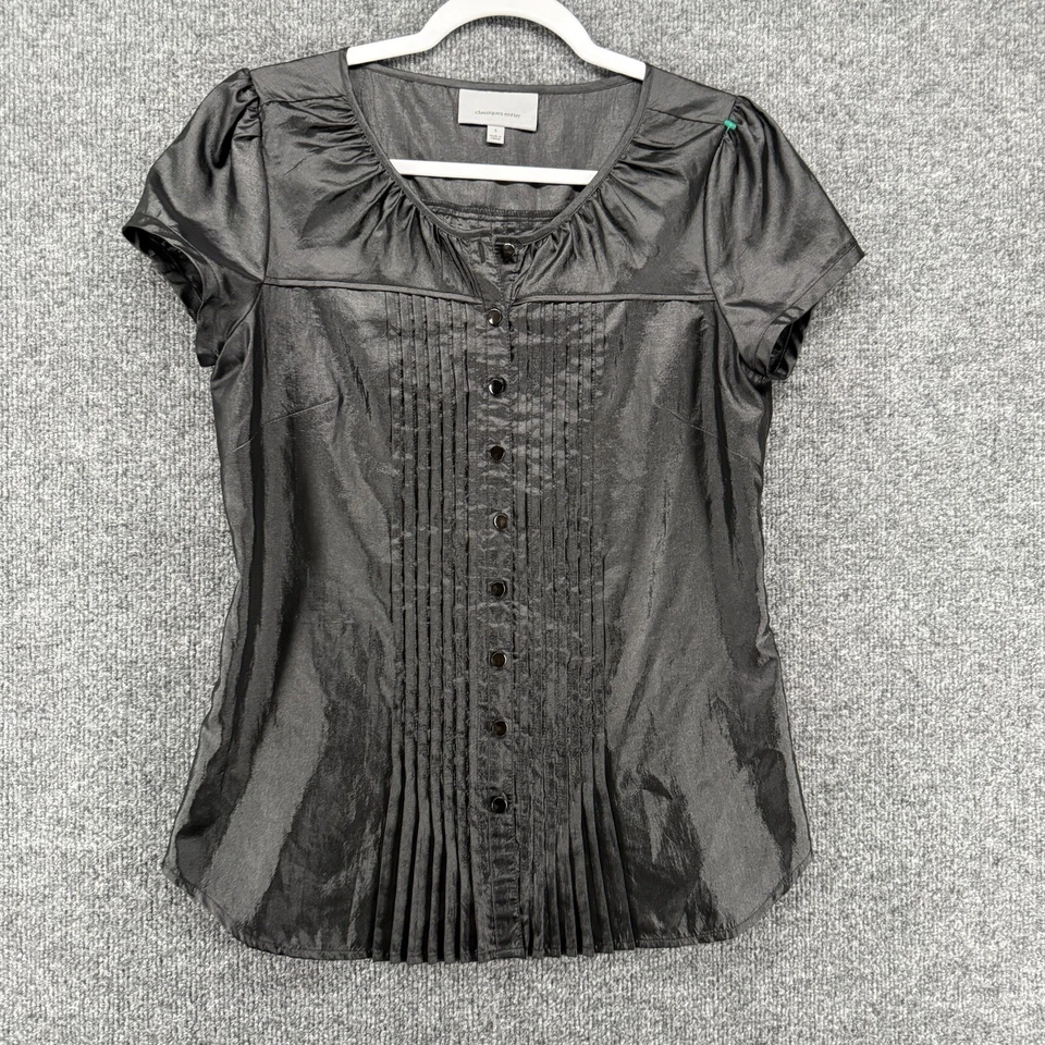 Blusa Top Clásica Entier Mujer S Negra Abotonada Plisada Años 90 Oficina Damas Foto 1 de 4