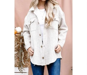 And The Why Tweed Button Down Shacket Beige - Bild 1 von 13