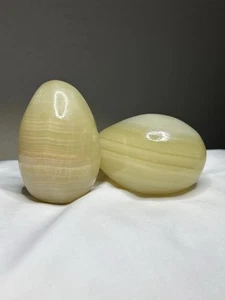Lot Of 2 Vintage Alabaster Marble Stone Agate Eggs - Picture 1 of 15