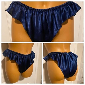 BRAGAS DE BIKINI DE COLECCIÓN ALEXANDRA NICOLE AZUL MEDIANOCHE SATINADO ALETEO CORTE ALTO TALLA M - Imagen 1 de 5