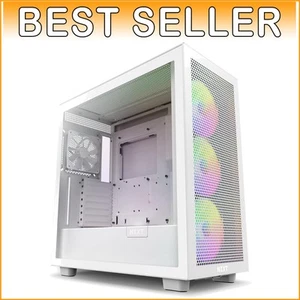 Compact ATX PC Case with Tempered Glass & RGB Cooling Fans - H7 Flow White - Afbeelding 1 van 10