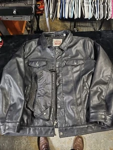 Levi Strauss Faux Leather Moto Jacket XXL Black Hooded Quilted Lined Biker Coat - Picture 1 of 13