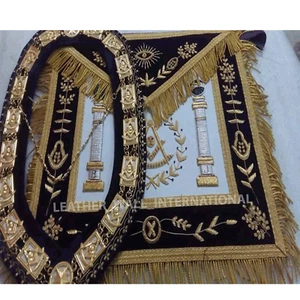 FREIMAURER REGALIEN GROSSLOGE VERGANGENER MEISTER SCHÜRZE MIT METALLKETTE KRAGEN LILA - Bild 1 von 1