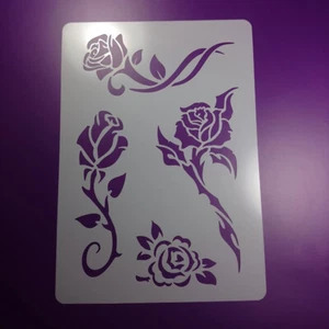 A3 Schablone Rose Blume 4 Motive Tribal - BC340 - Bild 1 von 2