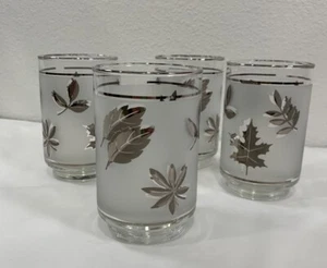 Set di 4 bicchieri vintage MCM Libbey ARGENTO smerigliato foglia fogliame 4,5" - Foto 1 di 9