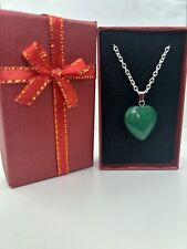 Jade heart necklace + gift box- silver chain red bow box -woman jewellery gift🎁
