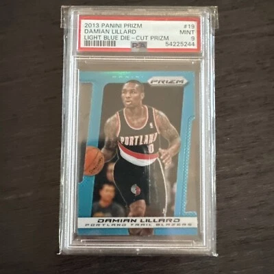 DAMIAN LILLARD 2013-14 PRIZM LIGHT BLUE PRIZM DIECUT #107/199 PSA 9 TRAILBLAZERS - Image 1 of 3