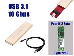 Boitier Aluminium USB 3.1 (10G) M2 - Pour SSD M.2 NGFF Type "SATA" FORMAT 2280 - Photo 1/1