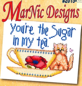 MarNic Designs YOU'RE A SUGAR IN MY TEA solo gráfico de punto de cruz ~ gato / taza de té - Imagen 1 de 3