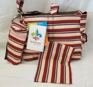 Kalencom Burgundy, Pink, Green, Brown, Cream Canvas Buckle Diaper Bag NIP - Picture 1 of 8