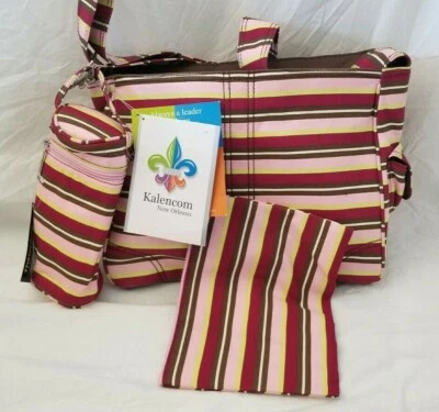 Kalencom Burgundy, Pink, Green, Brown, Cream Canvas Buckle Diaper Bag NIP - Image 1 of 4
