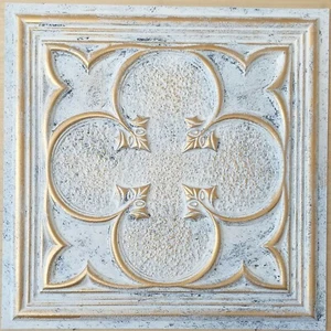 Faux tin vintage Ceiling tiles decor wall panels PL35 Aged white gold 10pcs/lot - Picture 1 of 15