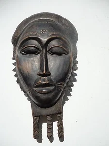 Baule Male Portrait Hand Carved Wood Mask ( Mblo) Ivory Coast Totokro Africa - Picture 1 of 12