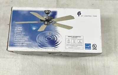 RP Lighting + Fans 52”  Brushed Nickel/wood Ceiling Fan NIB (R10) - Image 1 of 3