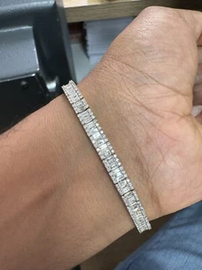 5.63ct 100% Natural Round & Baguette Diamond Tennis Bracelet, White Gold - Picture 1 of 5