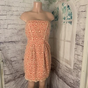 Jessica Simpson Women's Strapless Dress Size 8 Medium Lace Coral Melon - Picture 1 of 16