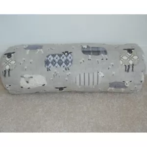 Sheep Bolster Cover Cylinder 16" x 6" Cushion Cover Grey Tartan Beige Zipped Baa - Picture 1 of 5