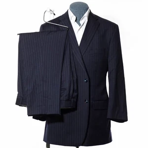 44R Jones New York Navy-Blue Pinstriped 2-Piece Suit 35x27 Trousers 23" Sleeves - Picture 1 of 13