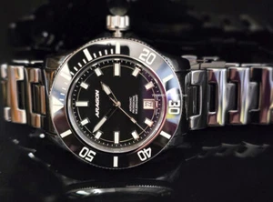 NEW! Aragon Ceramic Watch Piano Black Dial 44mm 20ATM Rotating Dive Bezel A615 - Picture 1 of 20