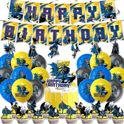Batman Birthday Party Decorations Set Banner Balloon Cake Toppers for Kids Party - Image 1 of 4