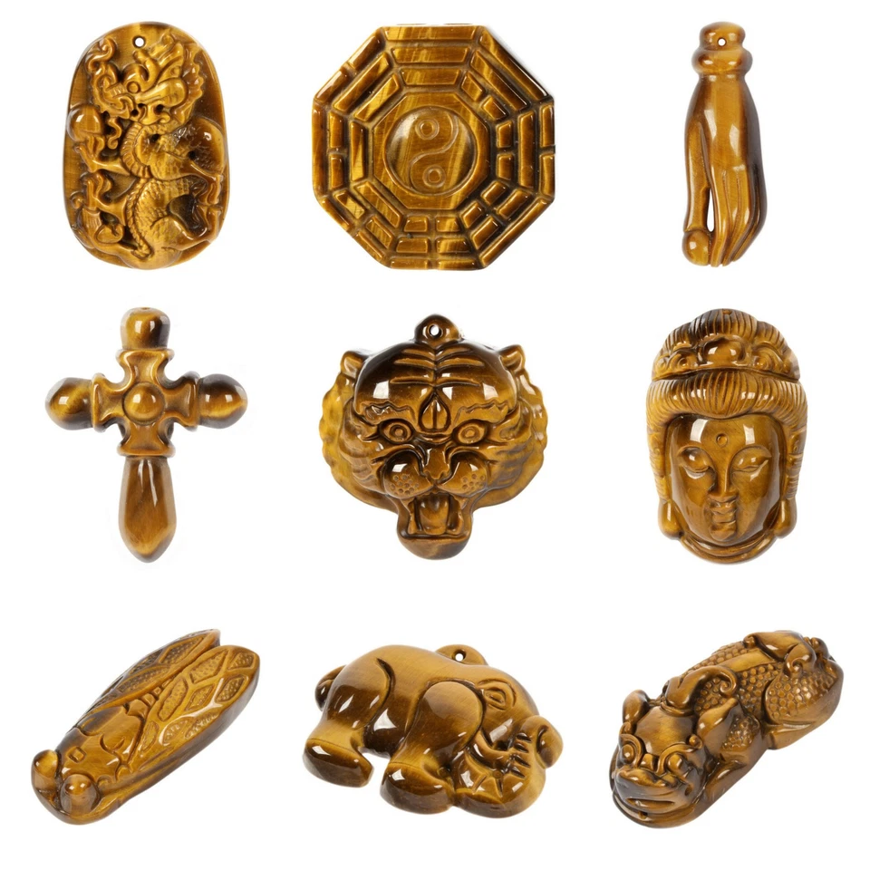 Natural Yellow Tiger Eye Crystal Amulet Prote Pendant Bead DIY Jewelry Making - Image 1 of 1