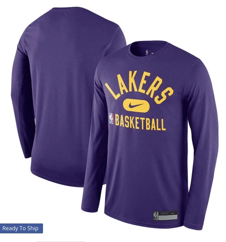 NEW Authentic NBA LAKERS Nike On-Court Purple Long Sleeve Practice Shirt Large Cover