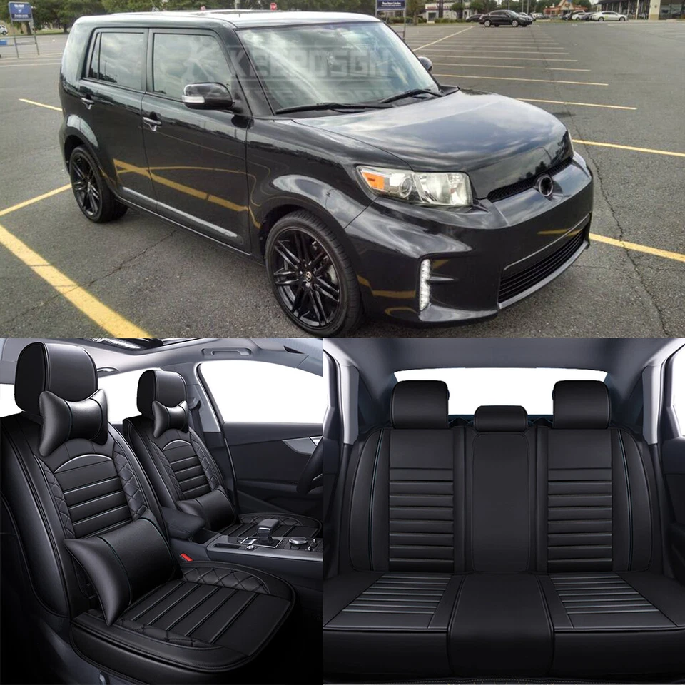For Scion xB 04-15 Leather Car Seat Cover 5 Seat Front Rear Set Cushion BLACK A+ - Image 1 of 4