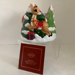 Portacandele votivo Lenox Rudolph la renna dal naso rosso e Babbo Natale nuovo con scatola - Foto 1 di 6