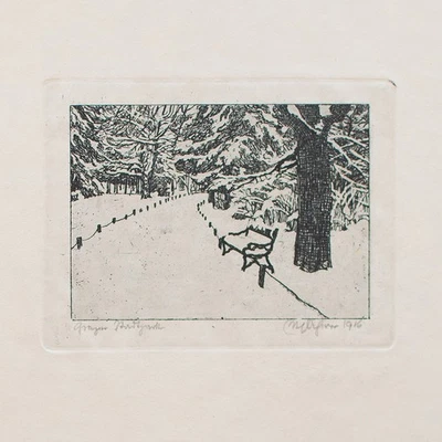 Max von Scherer Grazer Stadtpark im Schnee Österreich Radierung auf Velin 1916 - Bild 1 von 4