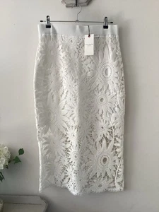 BNWT Ladies Ted Baker Ivory Crochet Knitted Midi Skirt, Size 3, UK Size 12, Tagg - Picture 1 of 6