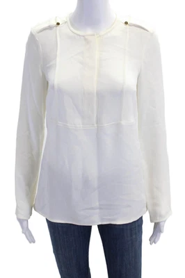 Derek Lam 女式白色丝绸长袖衬衫圆领 0 码 — 第 1/4 张图片