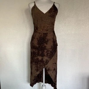 Hourglass Vtg Y2K Formal Dress Brown Fairy Glitter Prom Womens M Asymmetrical - Picture 1 of 19