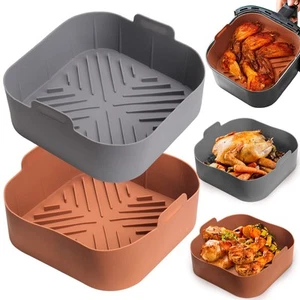 Silicone Air Fryer Basket Liners Square - 2Pcs Reusable Air Fryer Silicone Pots - Picture 1 of 7