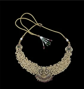 Gold Plated Cluster Pearl Necklace/Choker Indian Wedding Slide Bead Adjustable - Imagen 1 de 6