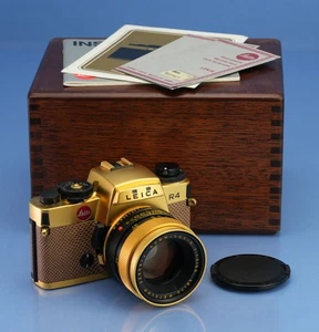 LEICA LEITZ R4 24KT GOLD CAMERA OUTFIT +50MM SUMMILUX-R F1.4 LENS +BOX MINT! - Picture 1 of 8
