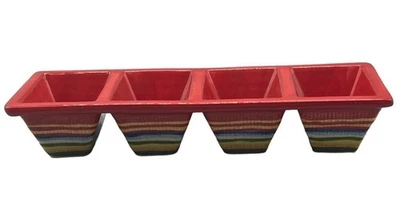 Avon nut condiments dish 4 bowls serving red striped rectangle 12x4x2" READ - Image 1 of 4