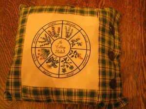 Alice's Cottage 8" Side Button Pillow COTTAGE HERBAL w/ Herb Images Green Plaid - Picture 1 of 3