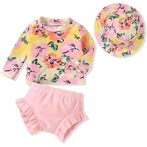 Infant Baby Girl Long Sleeve 2 Piece Floral Swimsuit Flower Bathing Suit Swim... - Picture 1 of 5