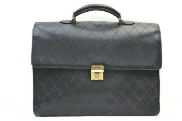 Chanel Vintage Diamond Quilted Black Caviar Leather Briefcase (circa 90s)  For Sale at 1stDibs