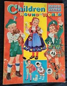CHILDREN 'ROUND THE WORLD 1954 MERRILL CO. VINTAGE CHILDREN'S COLORING BOOK - Foto 1 di 18