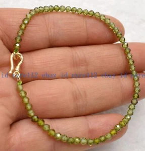 Pretty 3mm Genuine Natural Faceted Green Zircon Round Gemstone Beads Bracelet - Bild 1 von 12