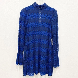 Mini Vestido Free People Encaje Mangas Largas Cambio Azul Real Talla XS Boho - Imagen 1 de 10