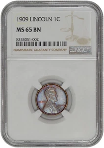 1909 1C Lincoln Wheat Cent NGC MS 65 BN with Toning - Picture 1 of 2